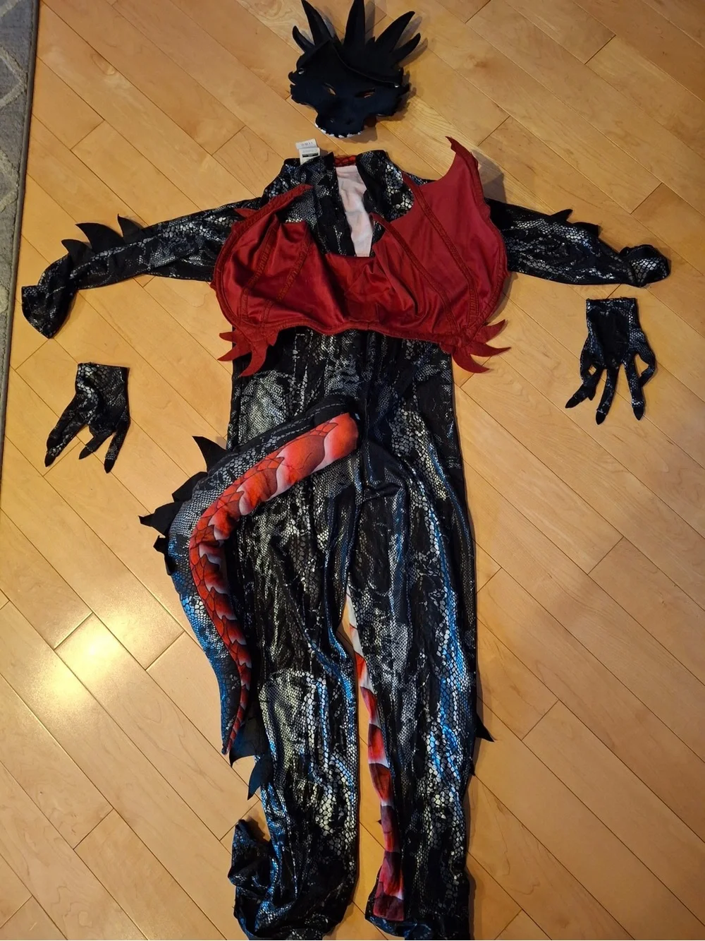 Spooktacular Creations Dragon Costume Red Black Wings Mask Tail Kids Large 10-12